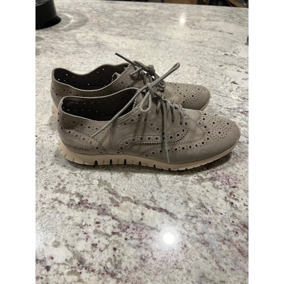 Cole Haan Womens ZeroGrand Wingtip Brogue Oxford Gray Suede‎ - Size 7.5 - Picture 1 of 5